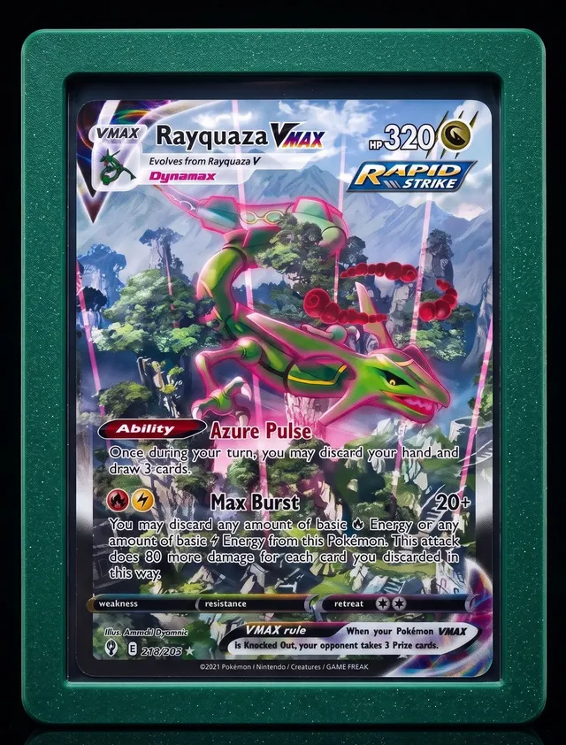 Alpha Loader in Emerald holding Rayquaza VMAX